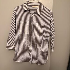 Chico’s Blue & White Striped Button Up Shirt Size 0